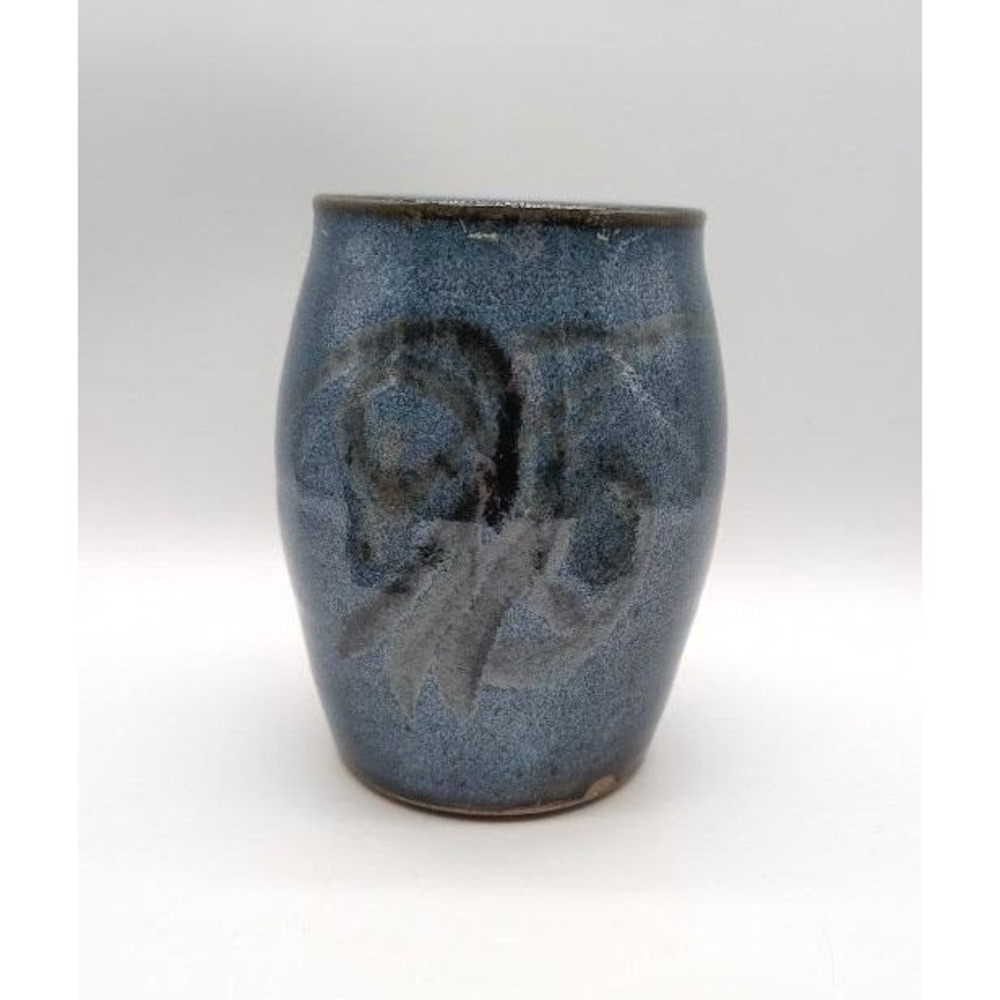 Handmade Studio Art Pottery Stoneware Vase 6" Signed Speckle Blue Glaze Boho Vtg